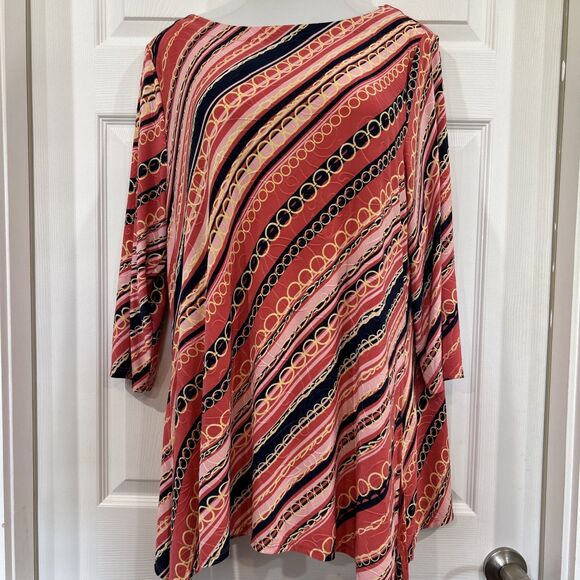 JM Collection Pink Stretch Knit Tunic Blouse Textured Chain Print Women's XXL - Picture 1 of 13